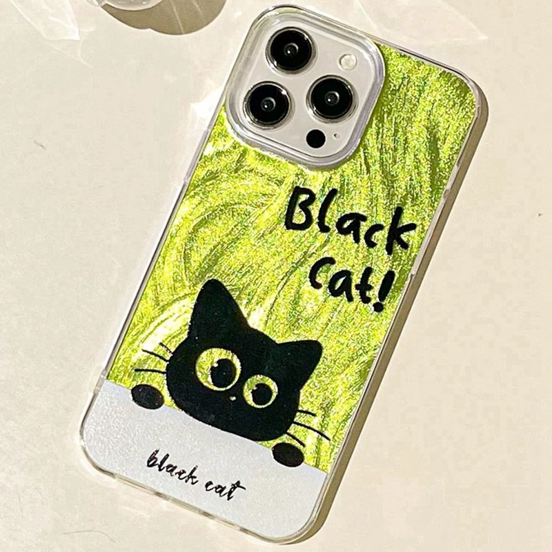 Casal gato preto dos desenhos animados caso de telefone para samsung galaxy a56 a16 a26 a36 a06 a55 a35 a25 a15 a54 s24 s25 s22 s23 fe fundas capa