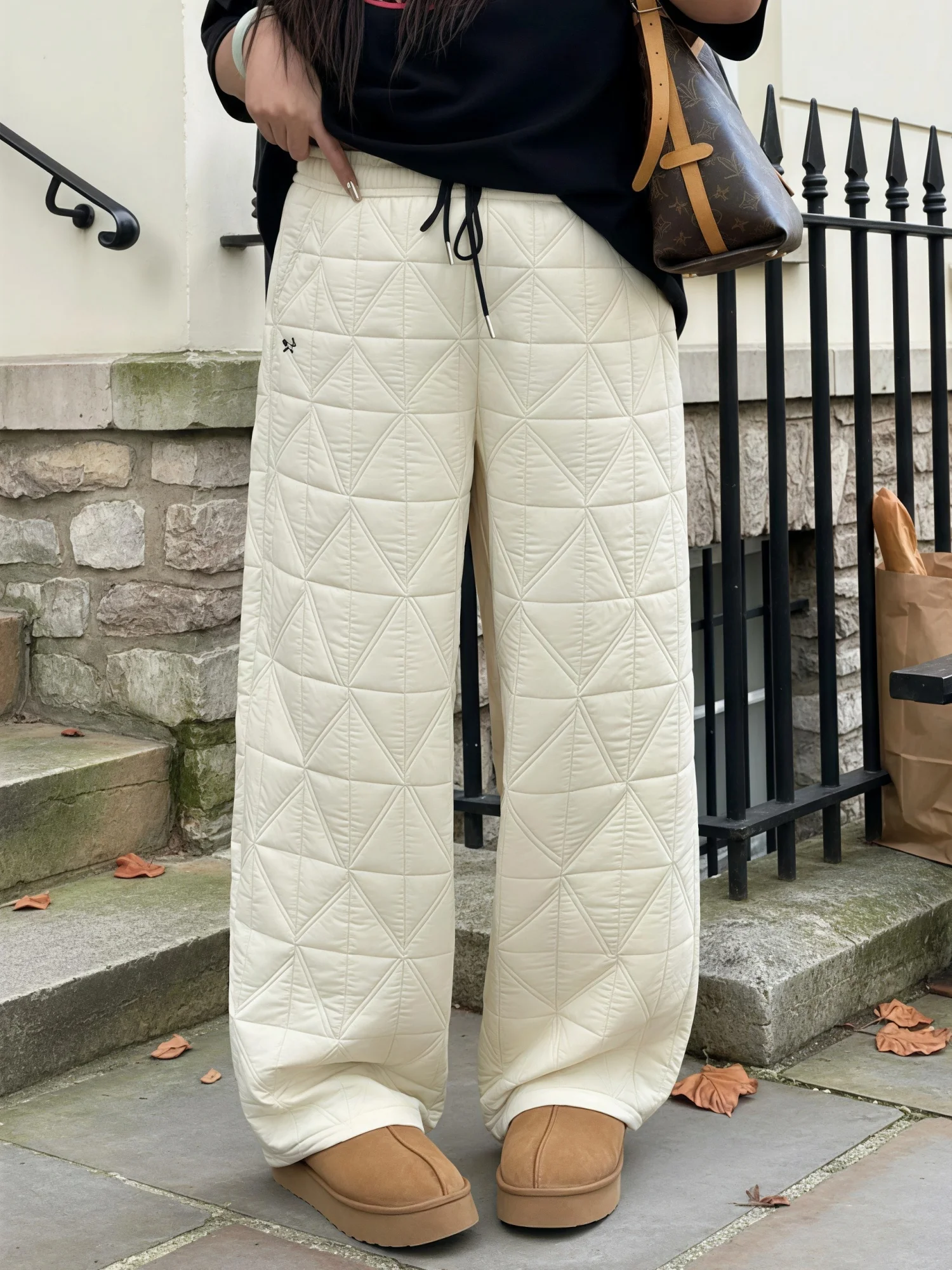 

plus Size Women's Winter Casual Wide Leg Pants Slimming Warm Cotton Trousers High Waist Commute Style Polyester Fiber