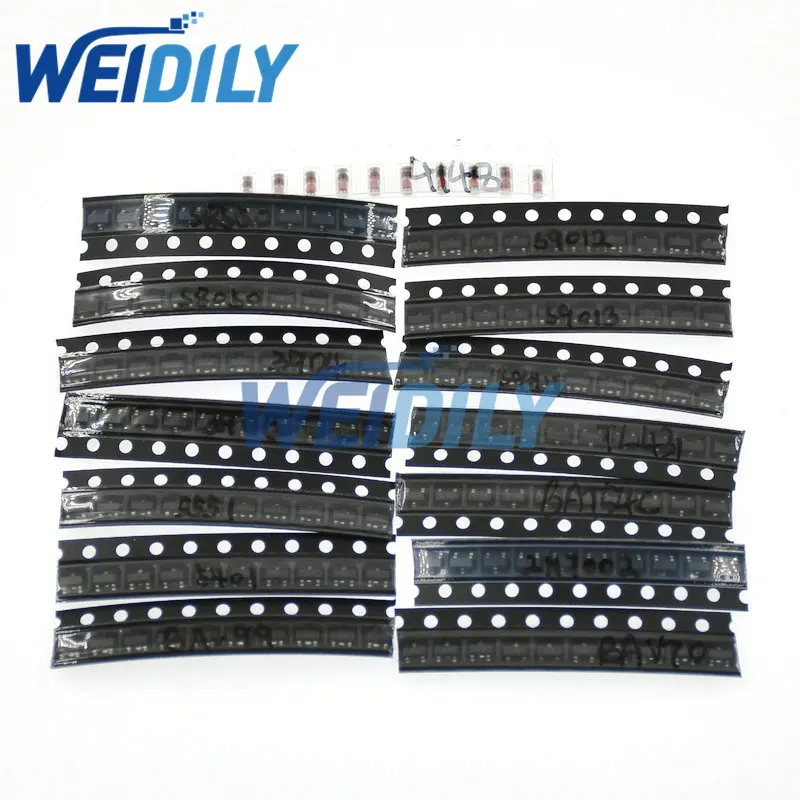 150PCS SOT-23 Transistor Kit Assorted Set S9012-S9014 BAV90 BAV70 MMBT5551 15 Kinds SMD Triode Kit SOT23 Transistor Set