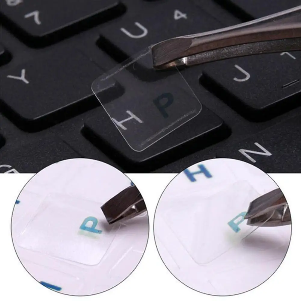 2 buah Film stiker Rusia bening penutup Keyboard huruf bahasa stiker huruf putih biru merah hitam untuk PC Laptop Universal