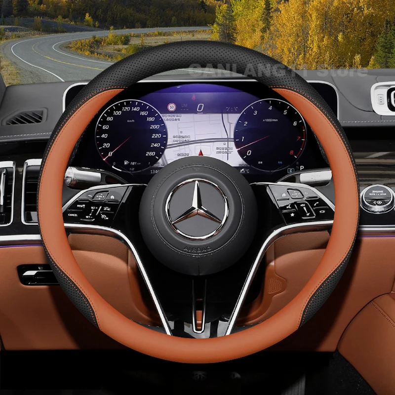 

Leather Car Steering Wheel Cover For Mercedes-Benz CLS GLC GLK W211 W221 W220 W163 W164 E A B C S Class 2025 Auto Accessories
