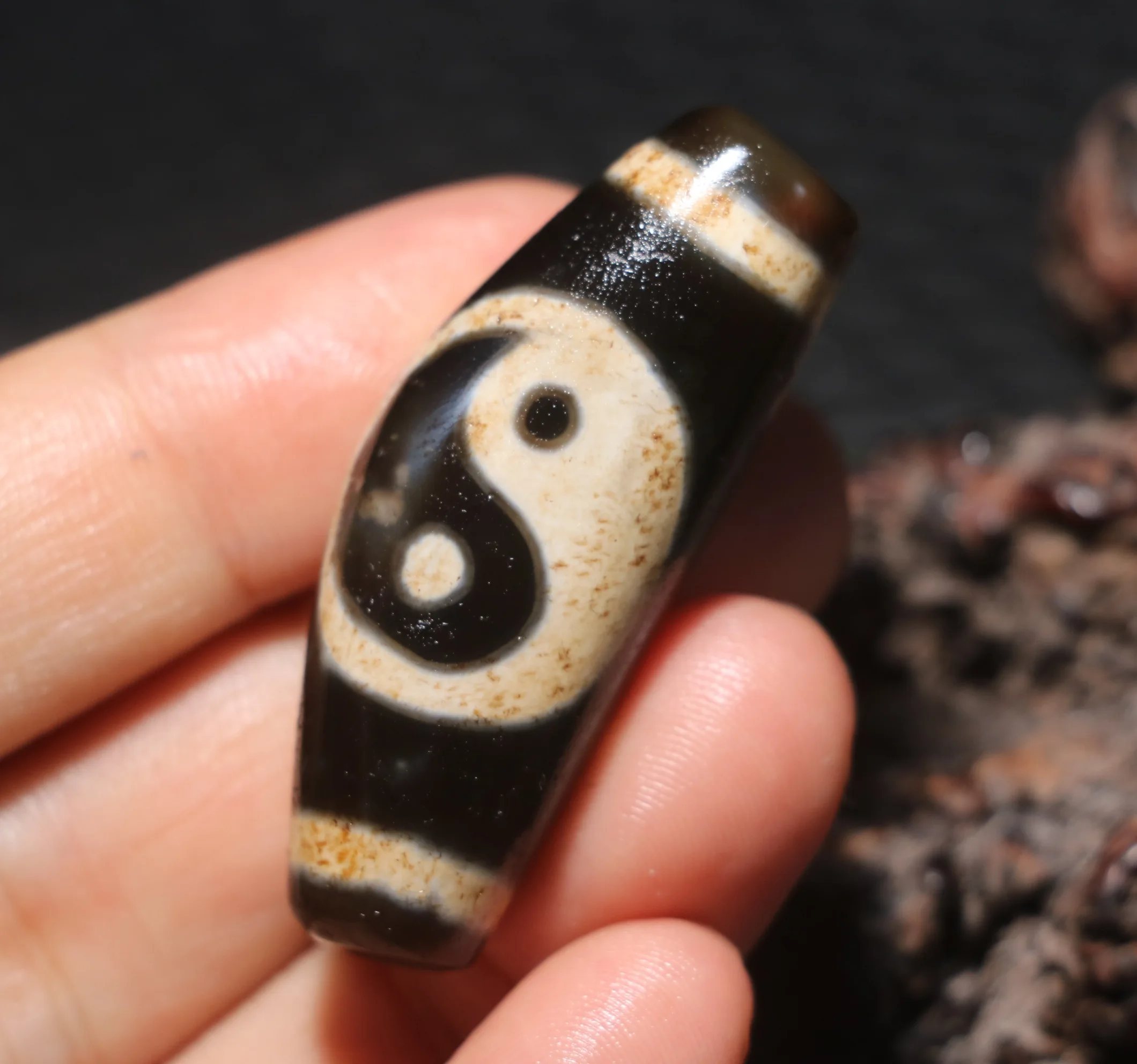 Magic Energy Tibetan Top Old Agate Yin Yang Rain Drop Hole Ox Horn SH dZi Bead Size Fit For Making Pendant For Jewelry Amulet