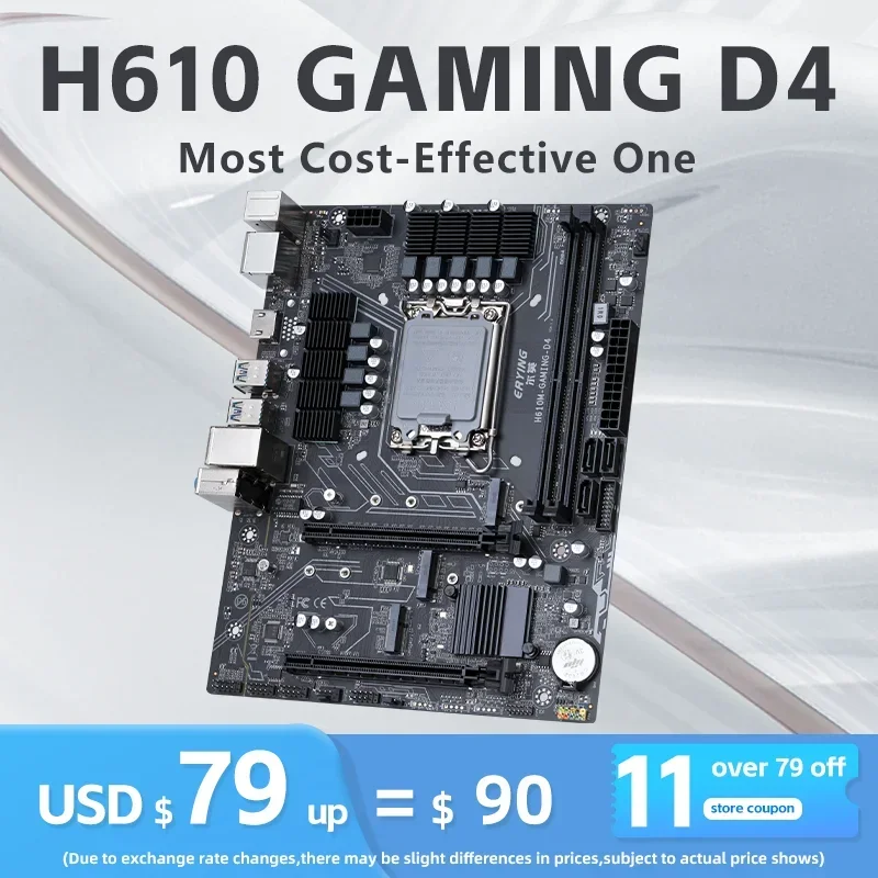 ERYING M-ATX H610 Motherboard LGA1700 Support 12 13 Gen CPU(12100F 12400F 12490F 12600F 12700F 13600F)USB3.2 PCIE4.0x16 Code 104