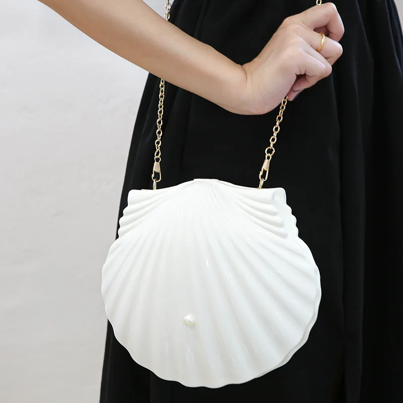 2024 Women\'s Handbags Fashion Fine White Seashell Evening Bags Wedding Prom Party Clutches Acrylic Chain Handbag Shoulder Bag