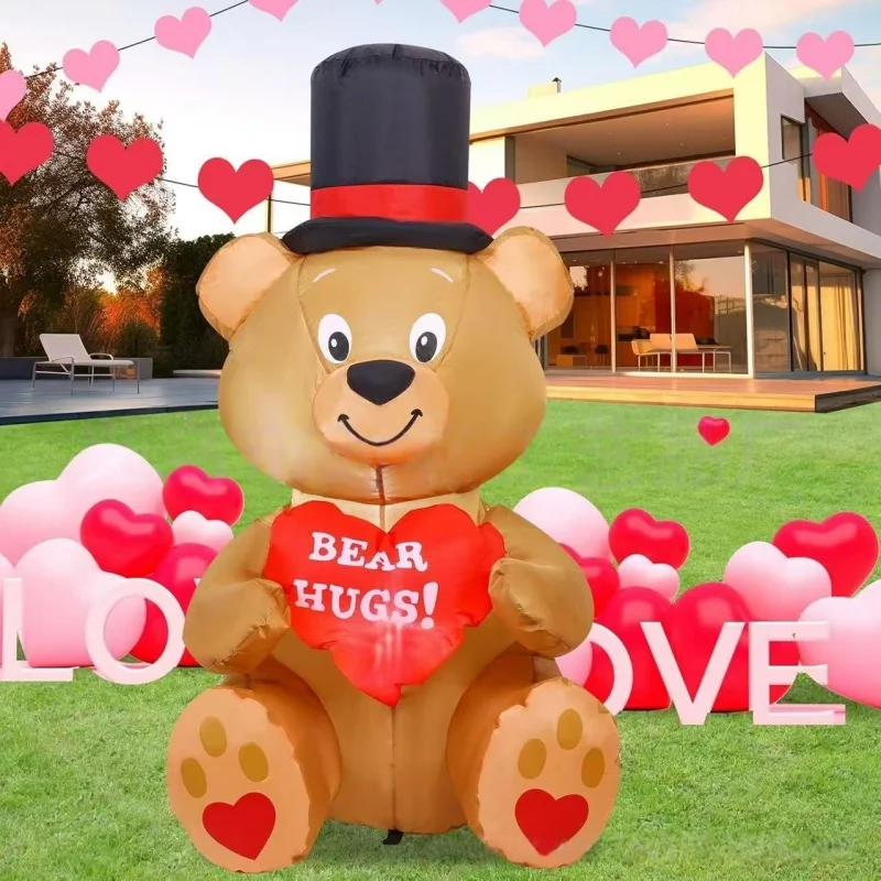 

4FT Valentine's Day Inflatable Decoration Gentleman Bear Holding Heart Outdoor Yard Ornament Wedding Birthday Party Backdrops De