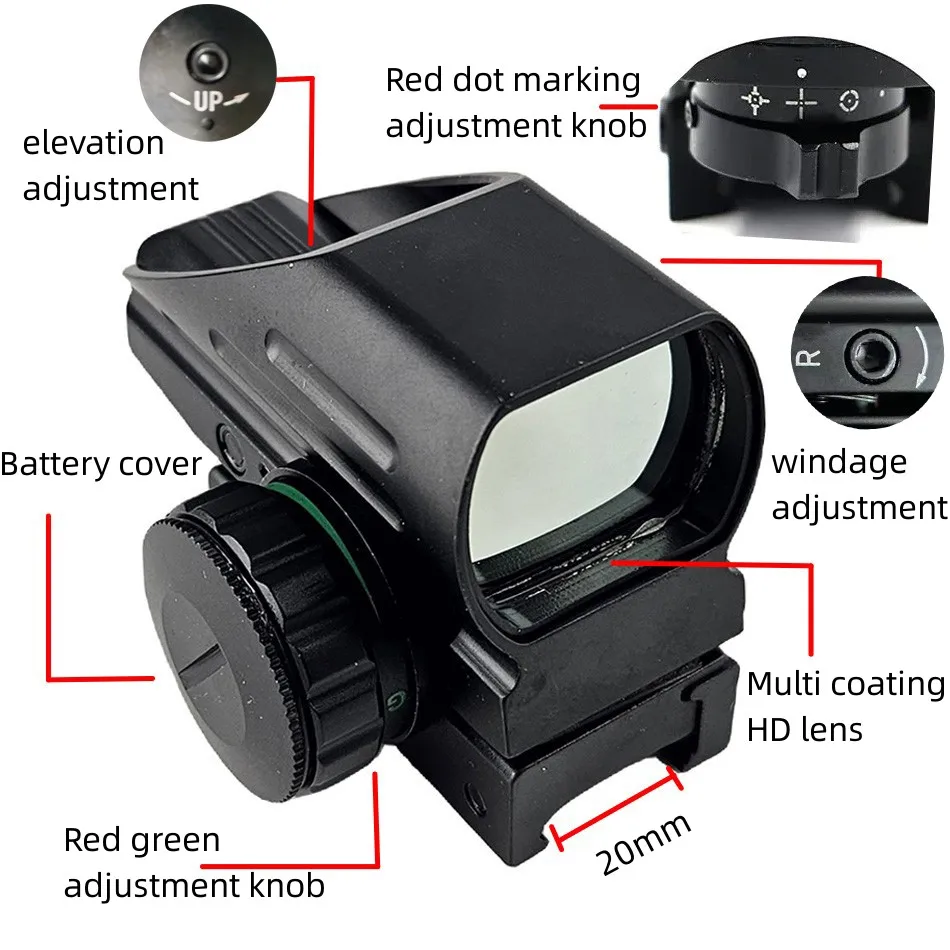 Tactical Reflex Sight 1X22X33 Red Green Dot 4 Reticle Holographic Projected Red Dot Sight Airgun Scope Hunting Accessory AK