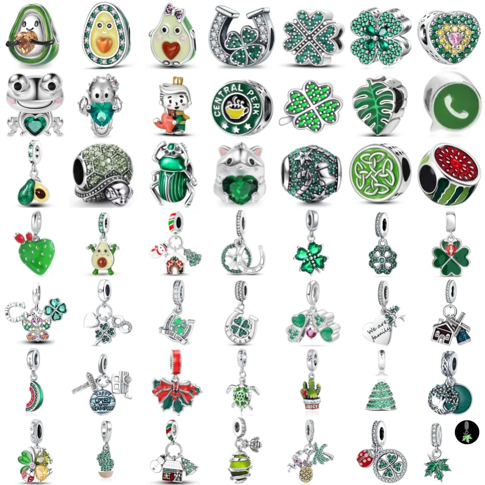

New 925 Silver,Green Leaves,Avocado Beads Turtle,Cactus Pendant,Suitable for Original Bracelet DIY Accessories Exquisite Jewelry