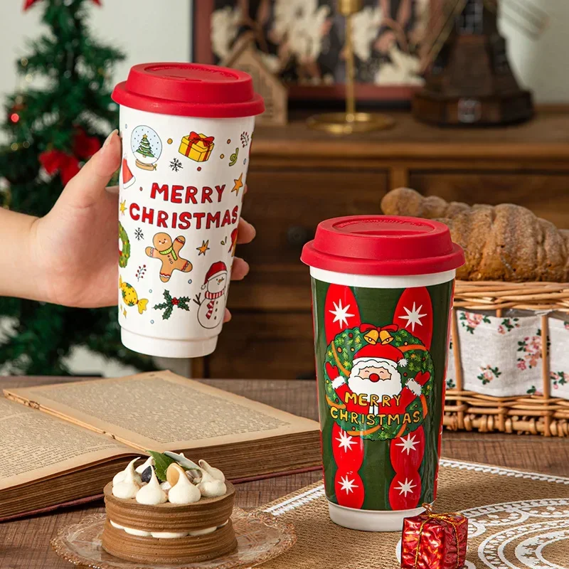 2026 New 580ml Christmas Companion Gift Cup with Gemmark Ceramic Cup Christmas Day Home Office Coffee Portable Cup Tumbler