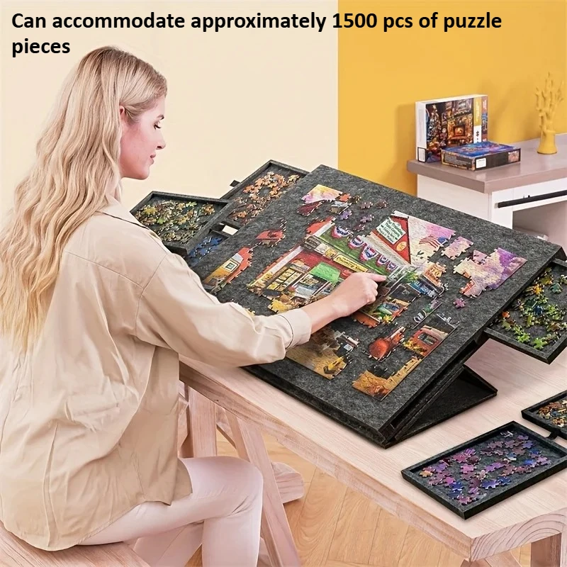 1500pcs Portable Puzzle Desk Decor, Artistic Polyester Fiber Organizer with Drawers, Large Capacity for Office Home Storage Box