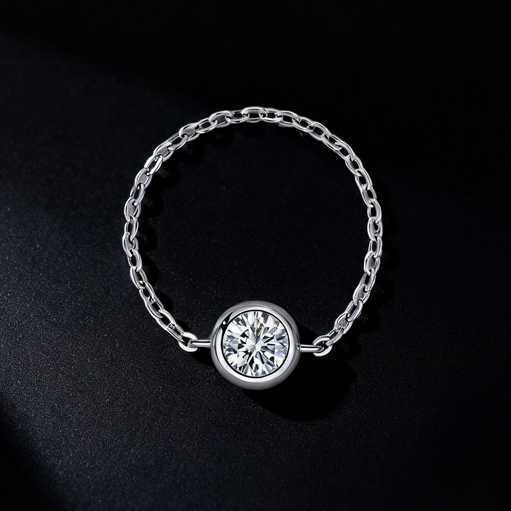 IGOTOS 5mm 0.5ct Moissanite Rings Bezel Setting 925 Sterling Silver Chains Ring Jewelry for Woman Lab Diamond with Certificate
