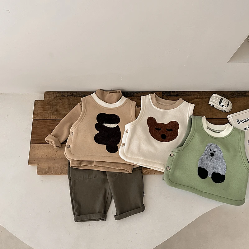 Autumn And Winter Baby Boys And Girls Cute Cartoon Plus Velvet Vest Children\'s Casual Warm Everything Baby Vest Clothes