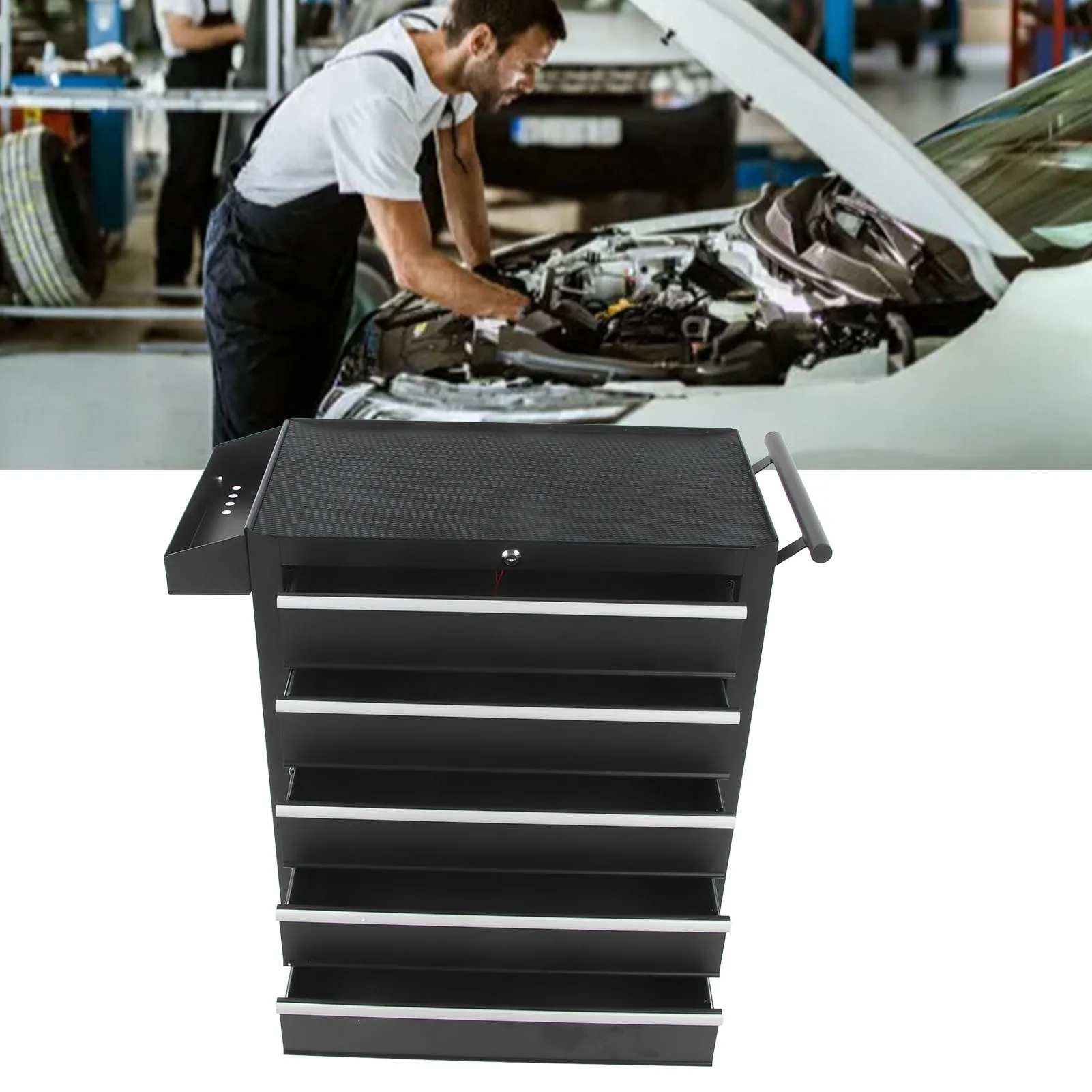 Black 5 Drawer Hand Push Tool Trolley Cart Smooth Slip Internal Locking System Tool Cabinet for Garage