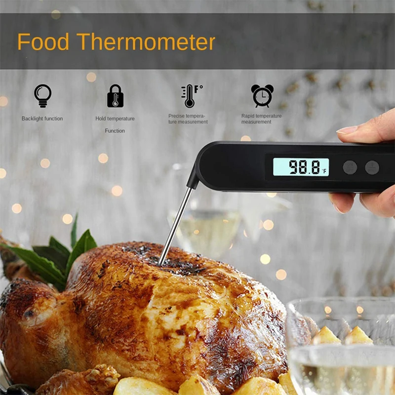 Backlight Folding Barbecue Thermometer Kitchen Cooking Instant Reading Meat Thermometer