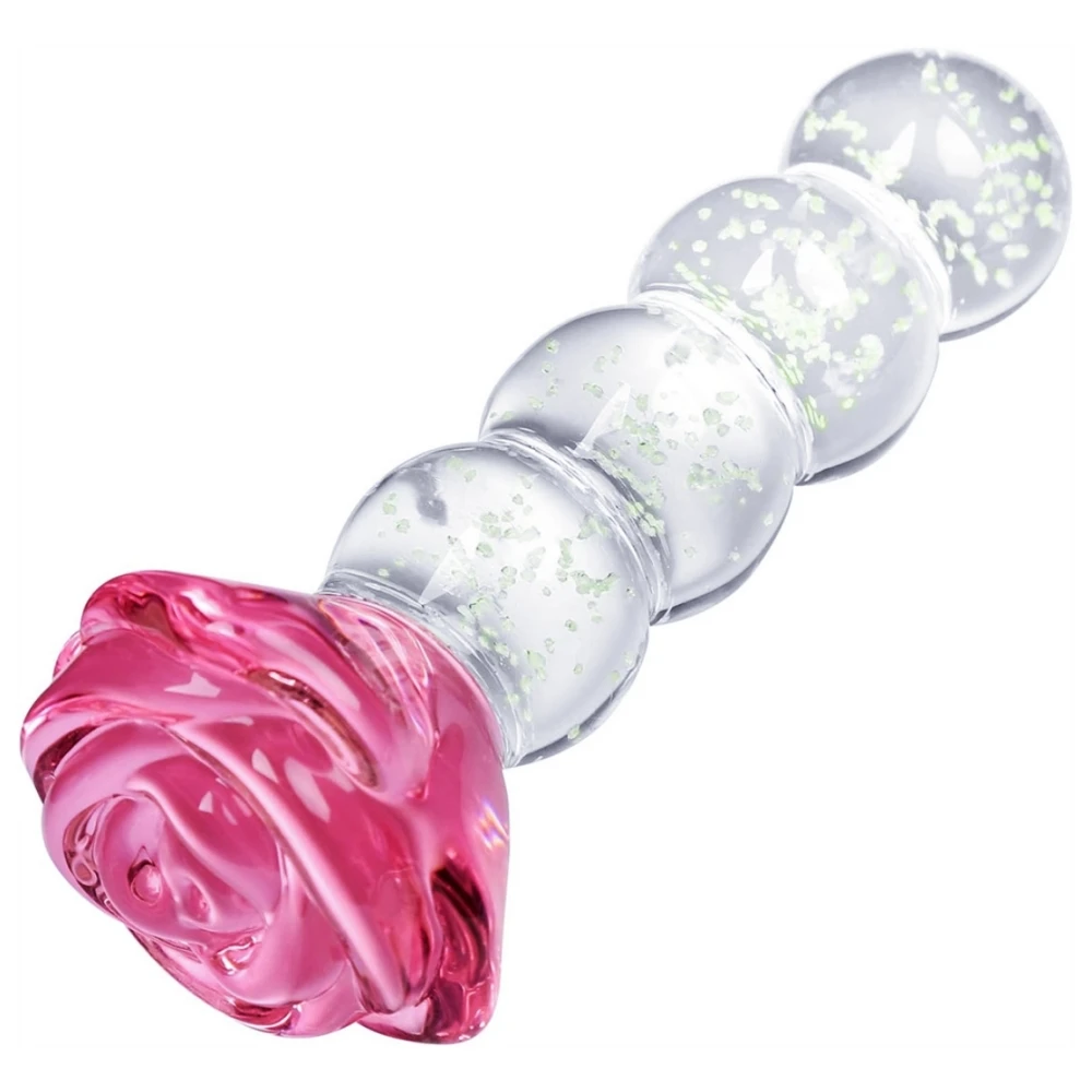 Erotic Rose Glass Dildo Huge Anal Beads Balls Butt Plug for Women Men Pink Rose Glass Penis Anal Plug Sex Tool glow-in-the-dark