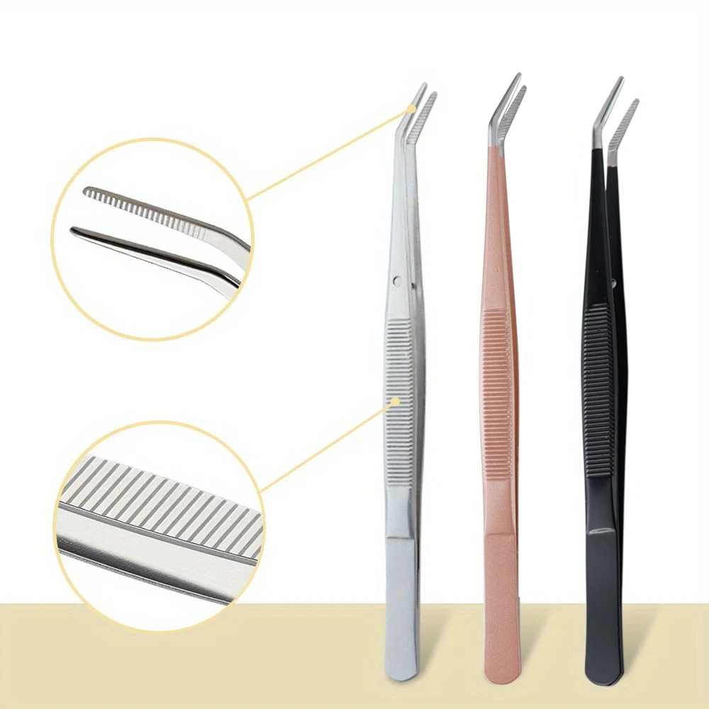 Pincettes en acier inoxydable à pointe dentelée incurvée de précision, adaptées aux applications faciales et artisanales - Pincettes polyvalentes pour machines à coudre et projets de bricolage - Pincettes professionnelles durables