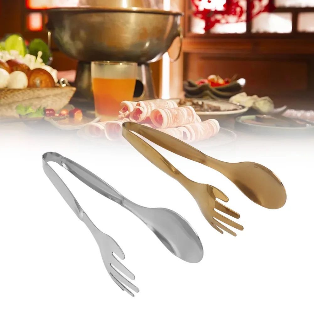 2 PCS Stainless Steel Serving Tongs Gold Silver Compact Size Salad Tongs Heat Resistant Multipurpose Food Clips Pastry Buffet