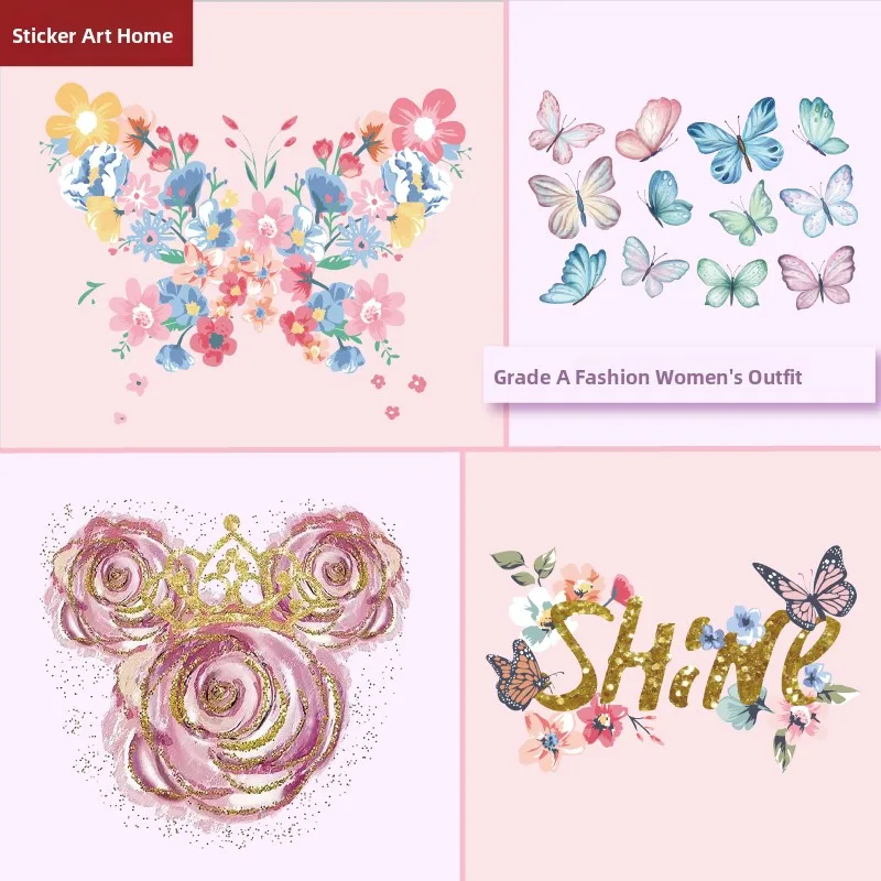 

Большие термотрансферные наклейки с цветочными и декоративными узорами для одежды, принты на ткани, аксессуары из Китая