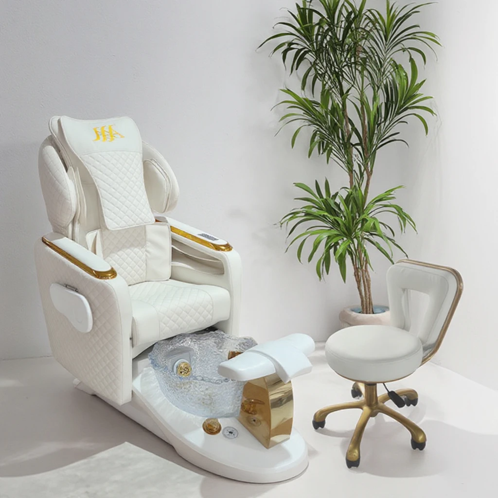 

Modern Nail Salon White Leather Human Touch Massage Foot Spa Chair Luxury Electric Adjustable Pedicure Chair with Airbag Massage