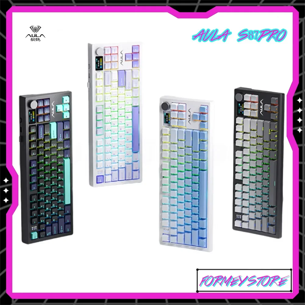 Aula S87pro Three Mode RGB Hot Swappable Gasket Keyboard Wireless Mechanical Custom E-sports Gaming Keyboard Laptop Accessories