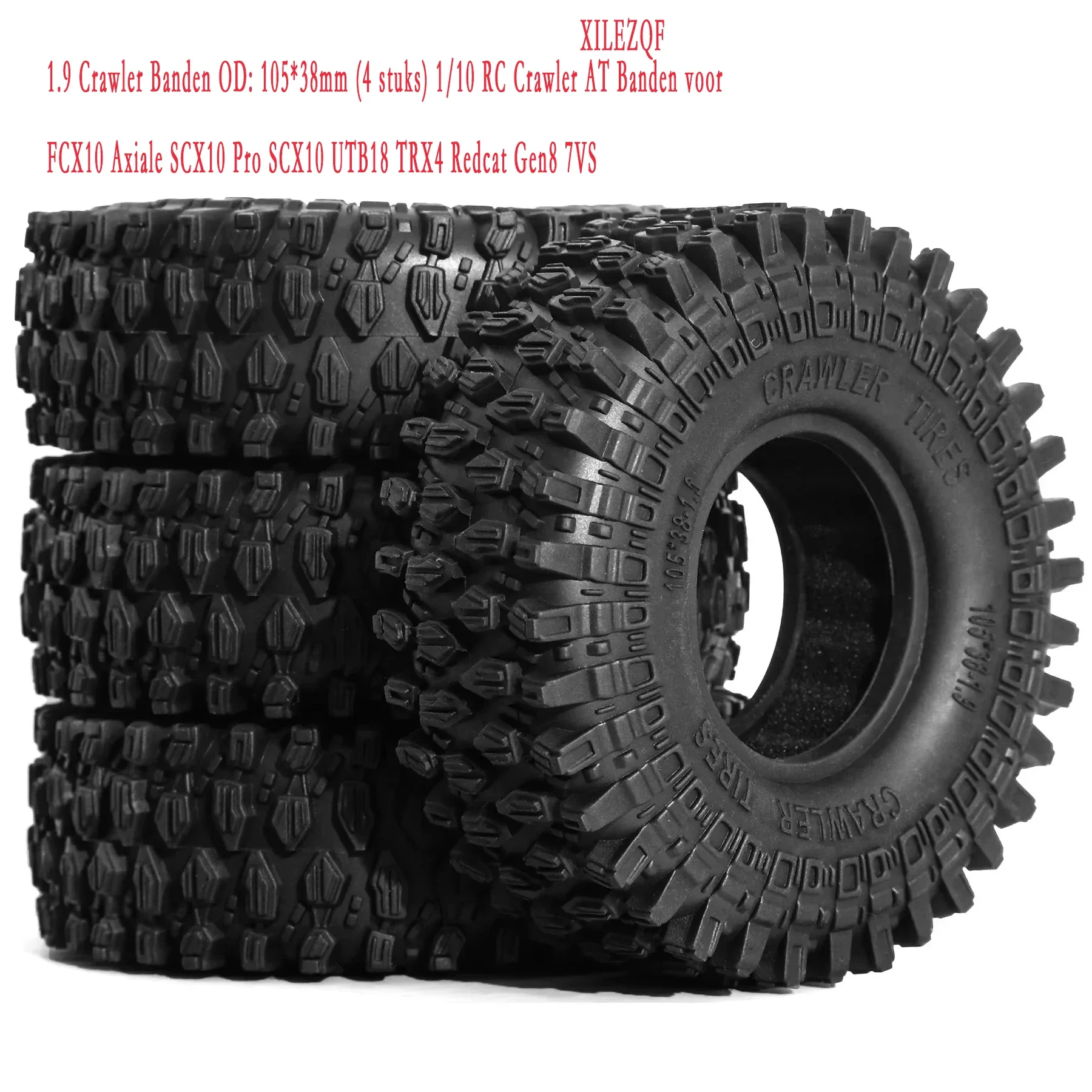 

1.9 Crawler Banden OD: 105*38mm (4 stuks) 1/10 RC Crawler AT Banden voor FCX10 Axiale SCX10 Pro SCX10 UTB18 TRX4 Redcat Gen8 7VS