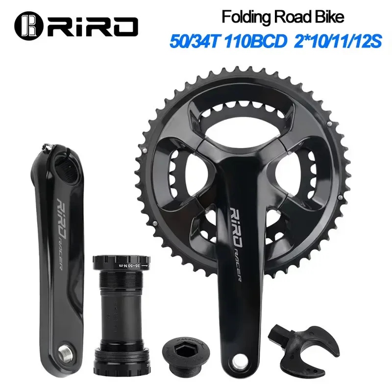 RIRO R9 Road Bike Intergrated Crankset 170mm 110BCD 50-34T Double Chainring 2*10/11/12S Sprockets Hollow Bicycle Chainwheel