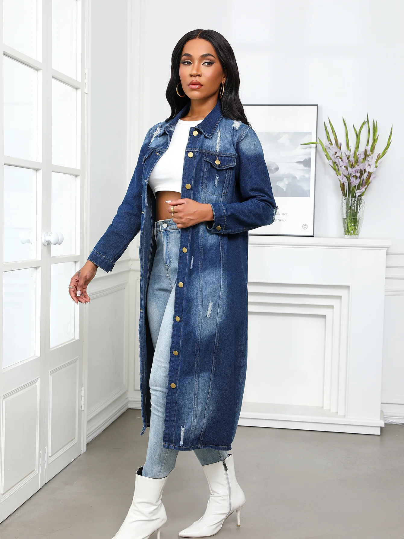 Women's Casual Long Hole Denim - огляд і ціна Patchwork Jean Jacket
