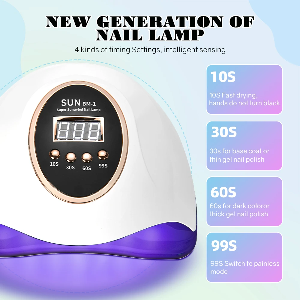 280W UV LED Nail Lamp 66 LEDs Nail Dryer with 4 Timer Settings Professional UV Light Cabin for Gel Nail Dryer Manicure Salon Use