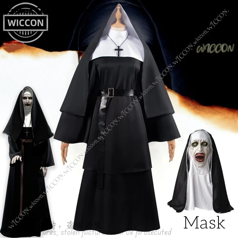 Ghost Nun Halloween Costume Horror Movie Cosplay Mask Woman Disguise Bloody Mouth Scream Horror Halloween Party Ghost Nun Dress