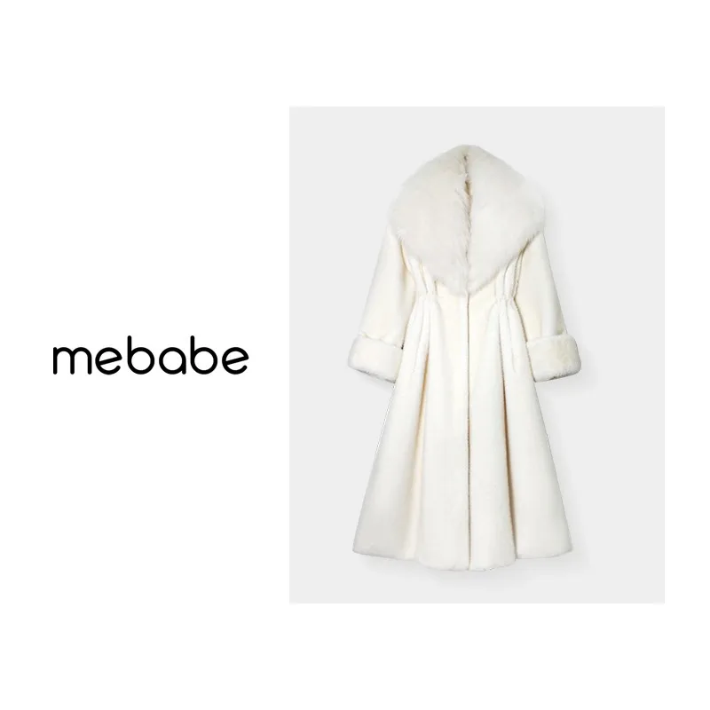 

Зимнее женское пальто Ele класса люкс с большим меховым воротником, модное, длинное, из искусственного меха, с вставками из цельных шкурок, приталенное