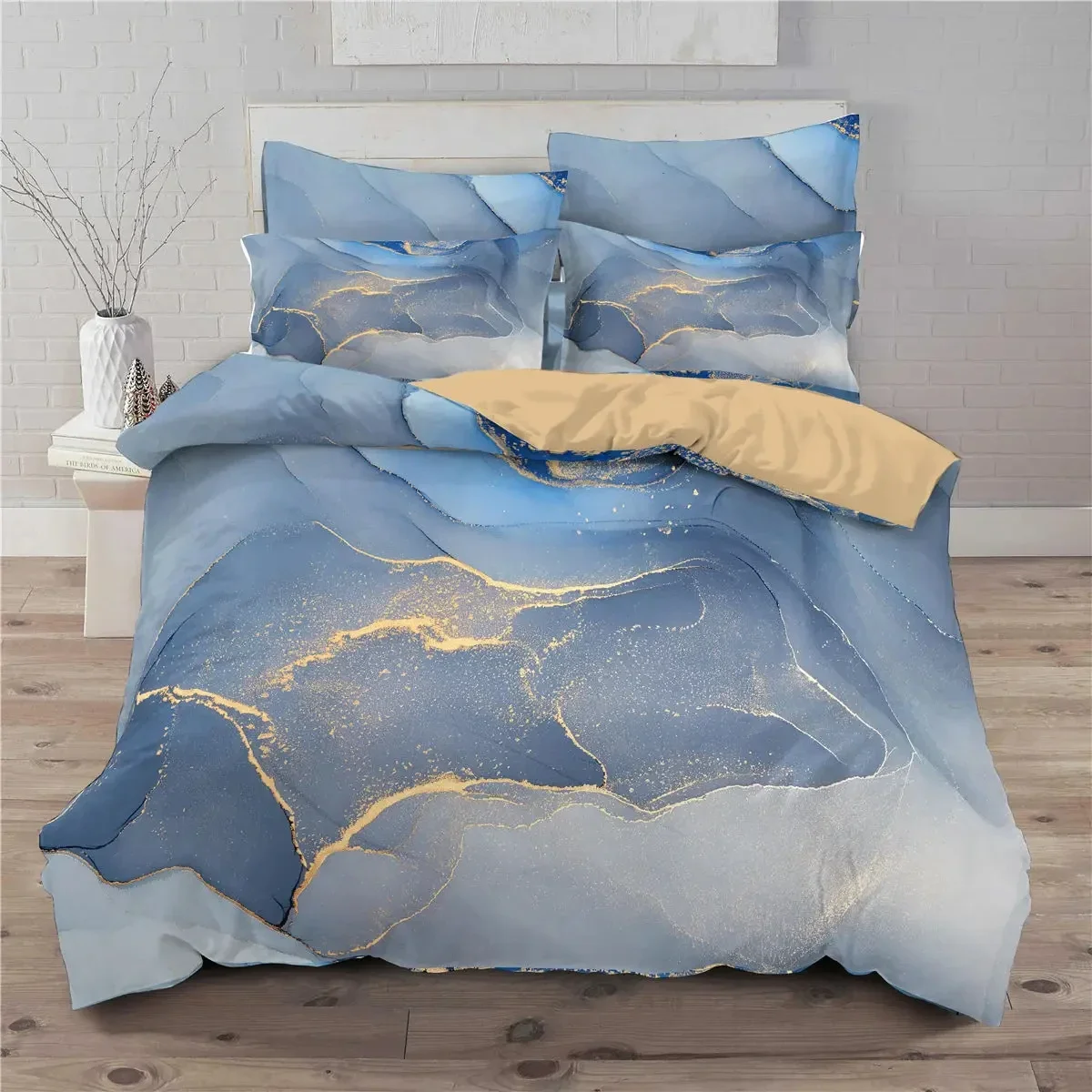 Chic Girly Marble Duvet Cover Abstract Geometric Bedding Set Microfiber Glitter Blue Comforter Cover King Queen for Kid Teen Boy