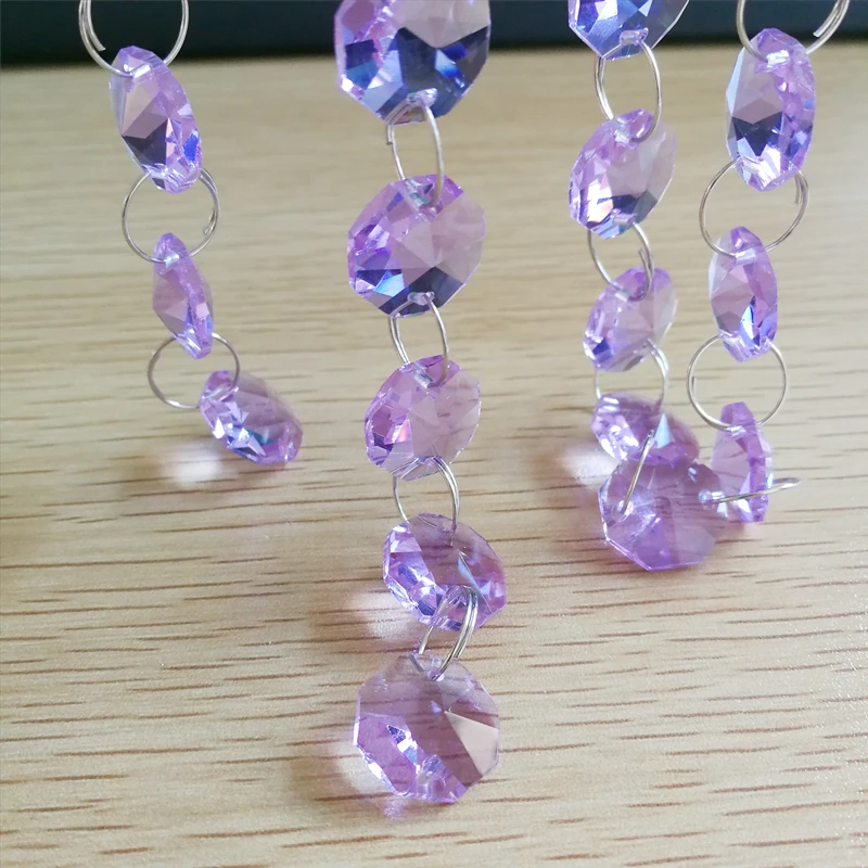 100m Lilac Crystal Octagon Bead Strands Hanging Glass Diamond Chain for Wedding Birthday Party Decorations