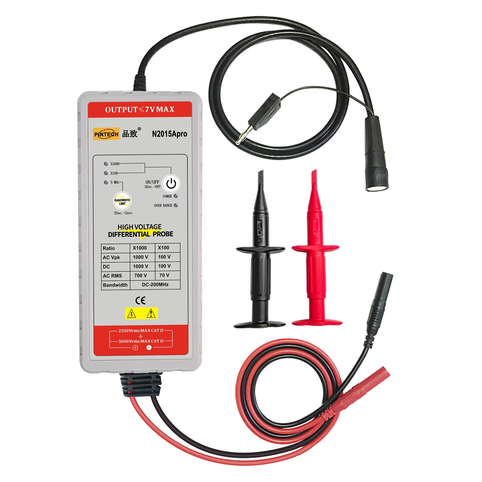 PINTECH N2015Apro Oscilloscope High Voltage Probe 200MHz, 2kV, 1000X/100X, ±1% Accuracy, Differential Probe