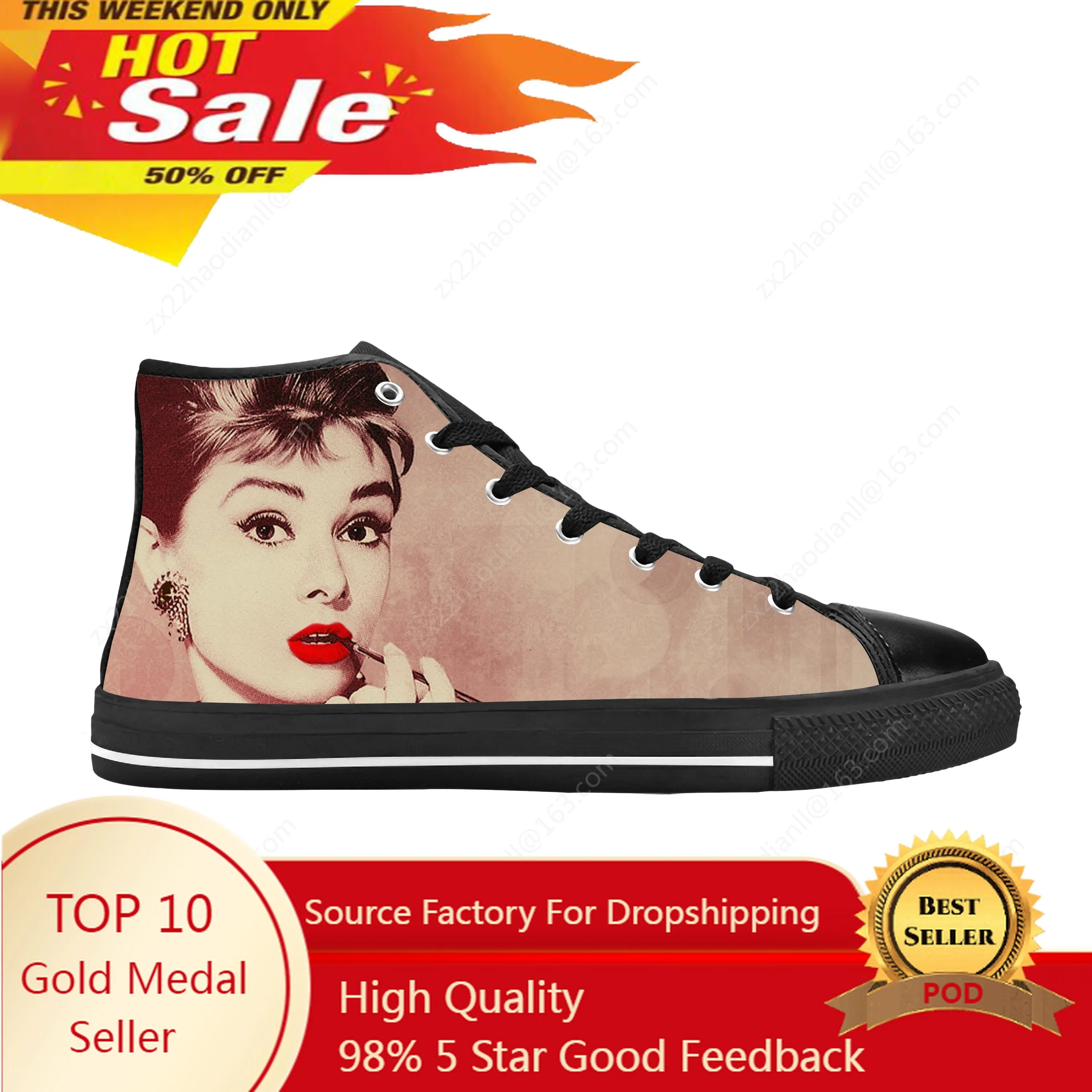 

Hot Audrey Hepburn Movie Star Actor Cute Fashion Casual Cloth Shoes High Top Comfortable Breathable 3D Print Men Women Sneakers