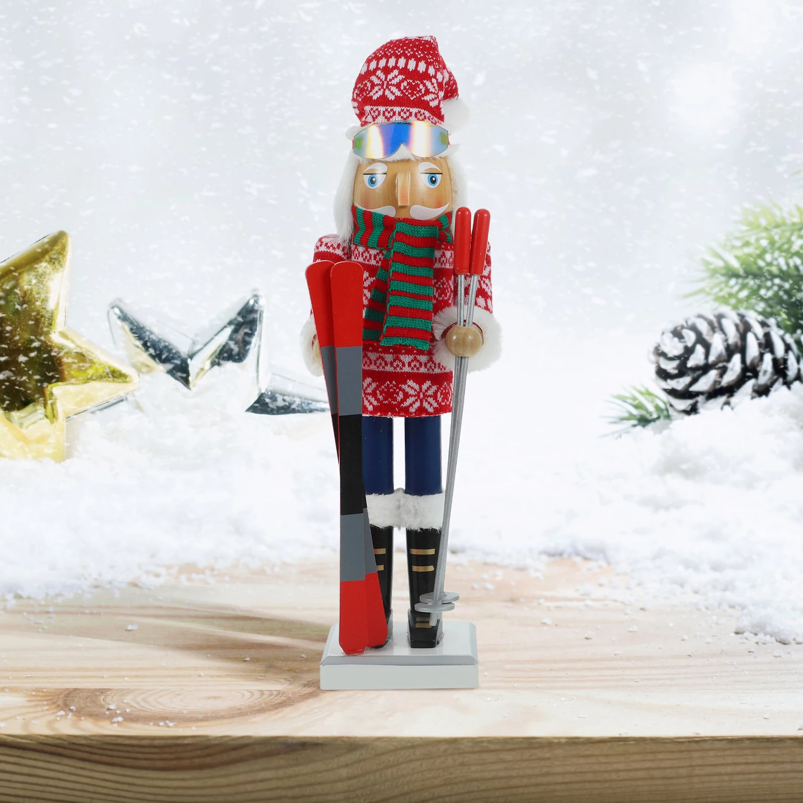 

Christmas Skiing Decoration Wooden Desktop Ornament Unique Xmas Party Gift Small Figures Outdoor Xmas Nutcracker Wood Nutcracker