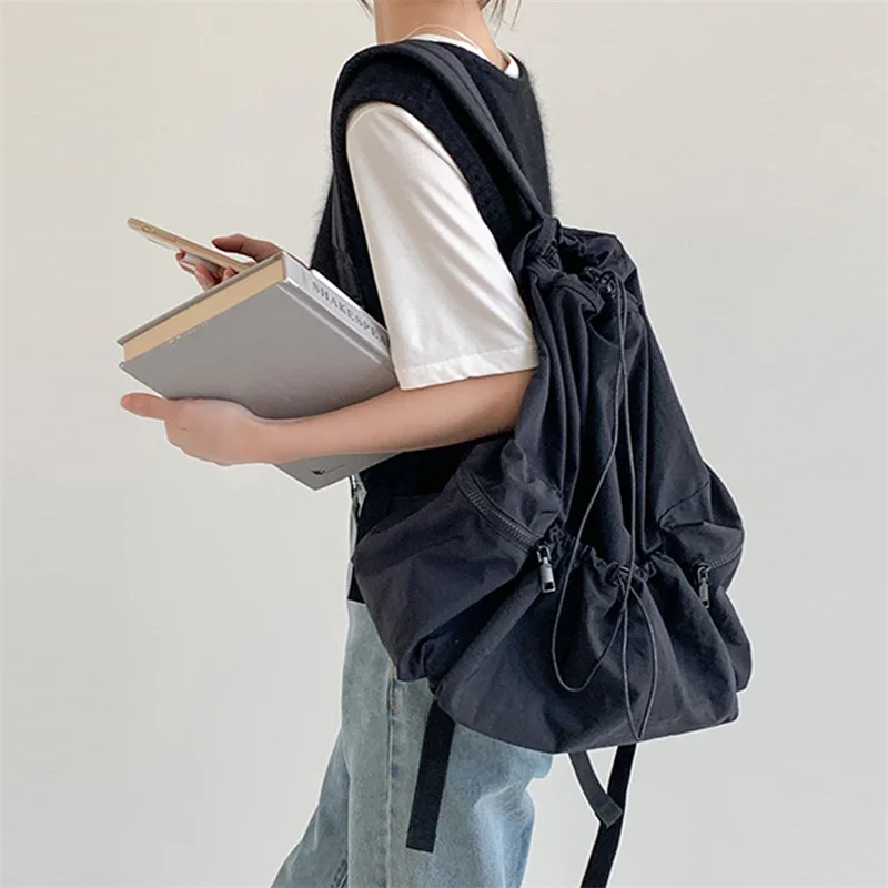 Fashion Ruched Drawstring Backpacks for Women Aesthetic Nylon Fabric Women Backpack Light Weight Students Bag Travel Female Bag
