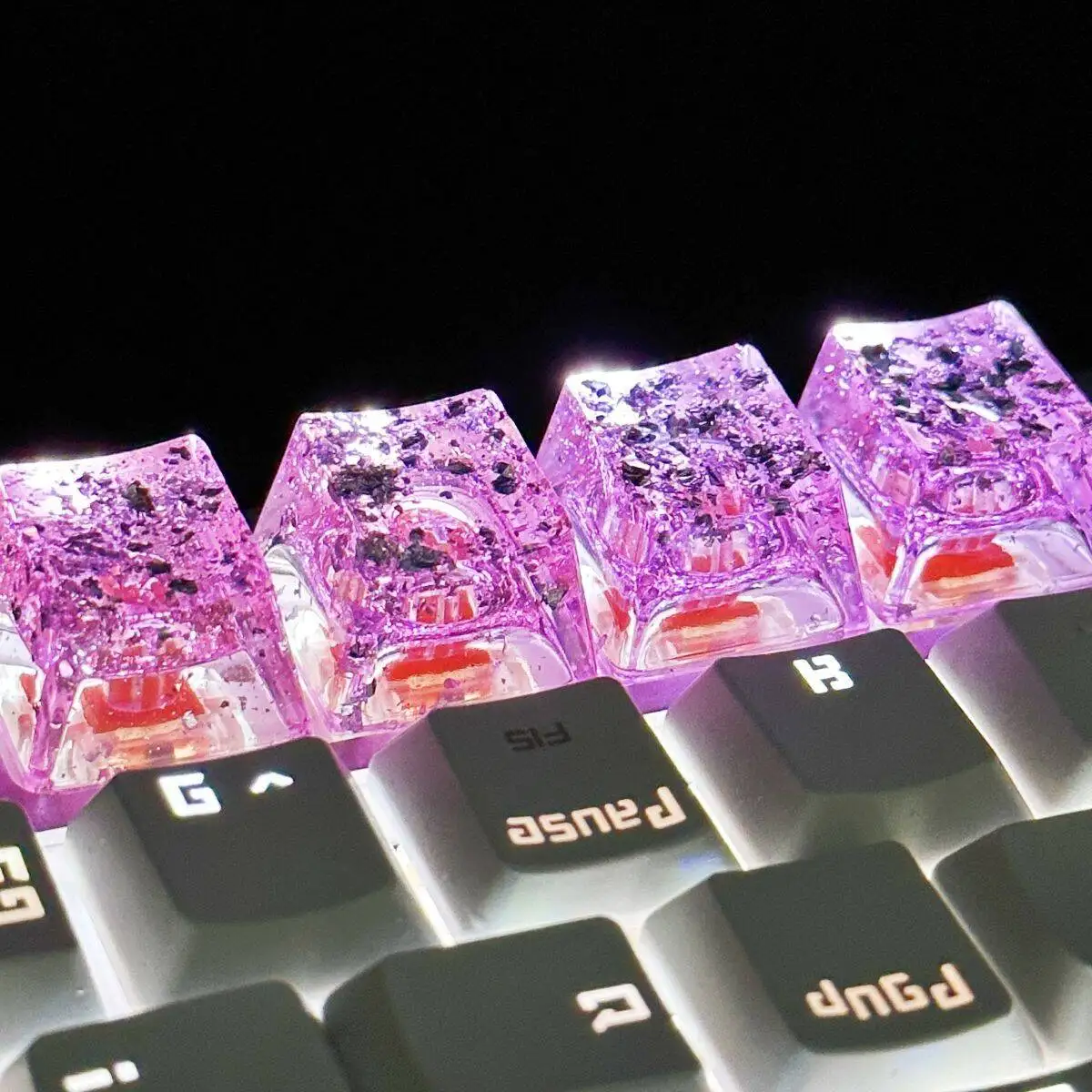 Personalized Creative High Value Translucent Silver Foil Cross Axis Keycaps Glue Handmade DIY Mechanical Keyboard Keycaps