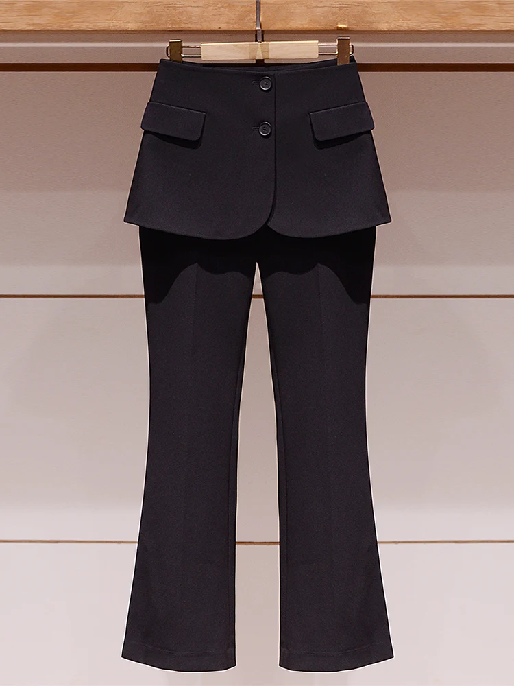 

Брюки-клеш повседневные с высокой талией, стройнящие, женские, длинные, с пуговицами, для работы, стильные, простой дизайн