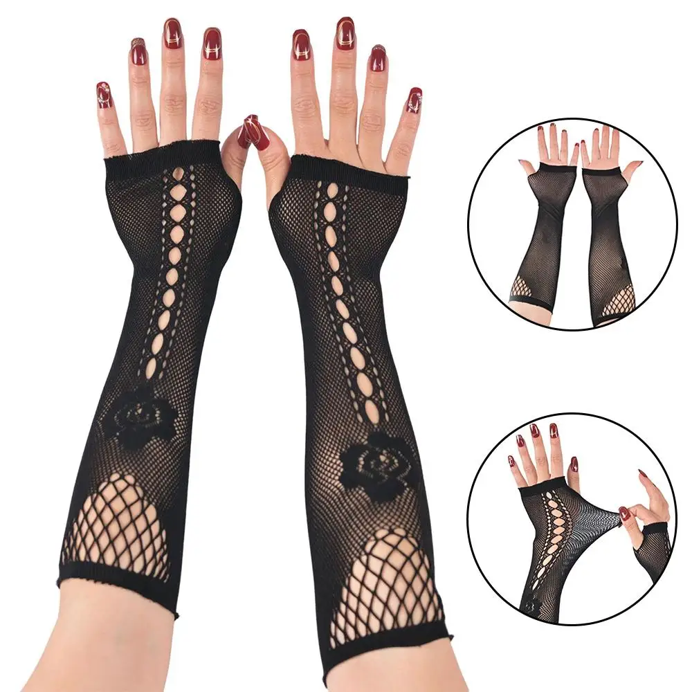 Punk Sexy Spitze Fingerlose Handschuhe Schwarz Gothic DIY Ärmeln Mesh Fishnet Bowknot Schwarze Handschuhe Y2K Cosplay Fingerlose Fäustlinge JK