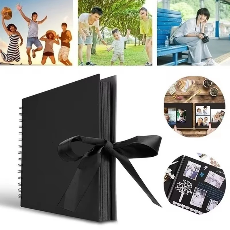 Álbum de recortes hecho a mano, álbum de bricolaje, álbum de recortes de regalo de boda de viaje, álbum conmemorativo, álbum de tablero horizontal, cuaderno con lazo