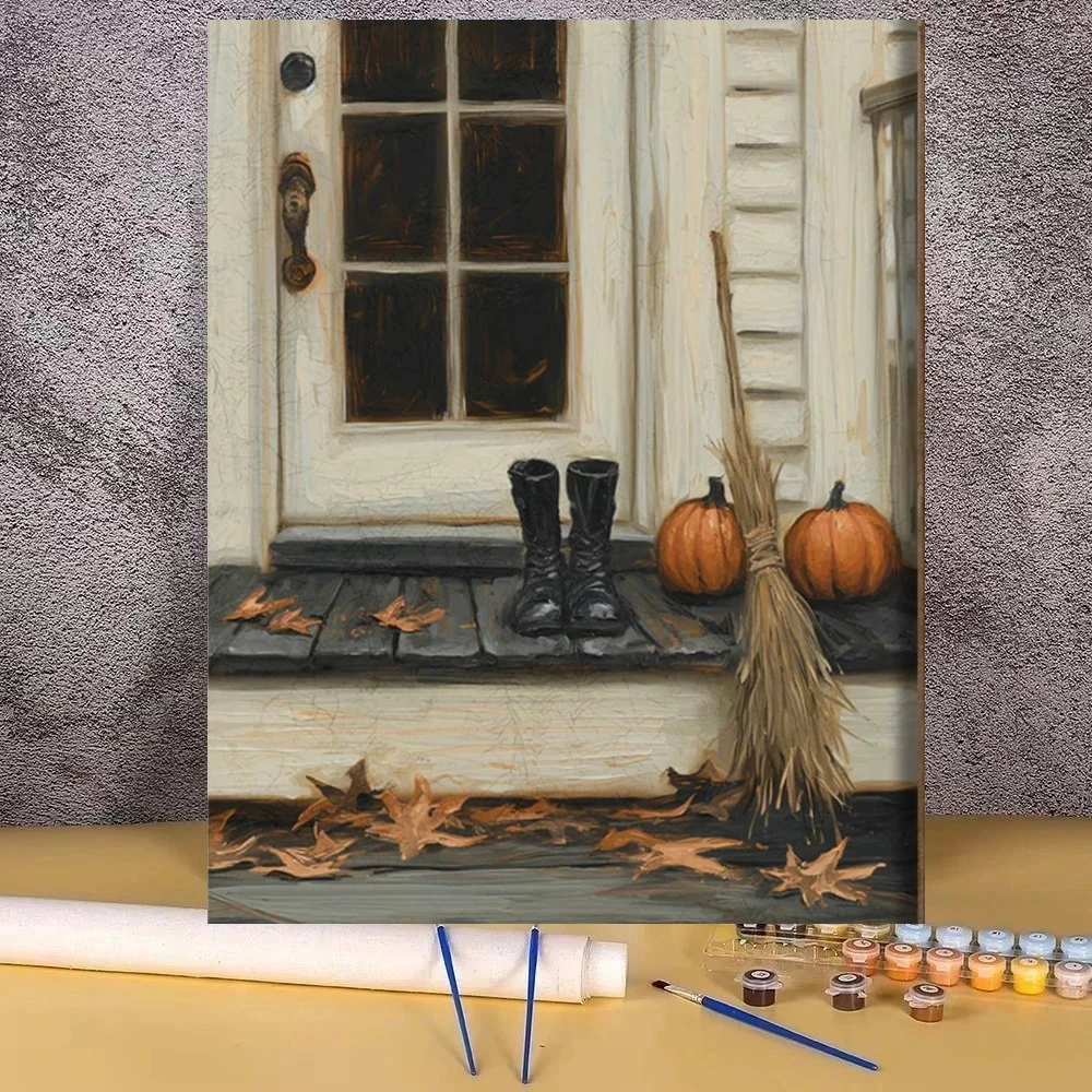 Porch Pumpkins Scenery DIY Modern Wall Decor Oil Painting By Number Canvas Art for Living Room Bedroom Gift Unframed