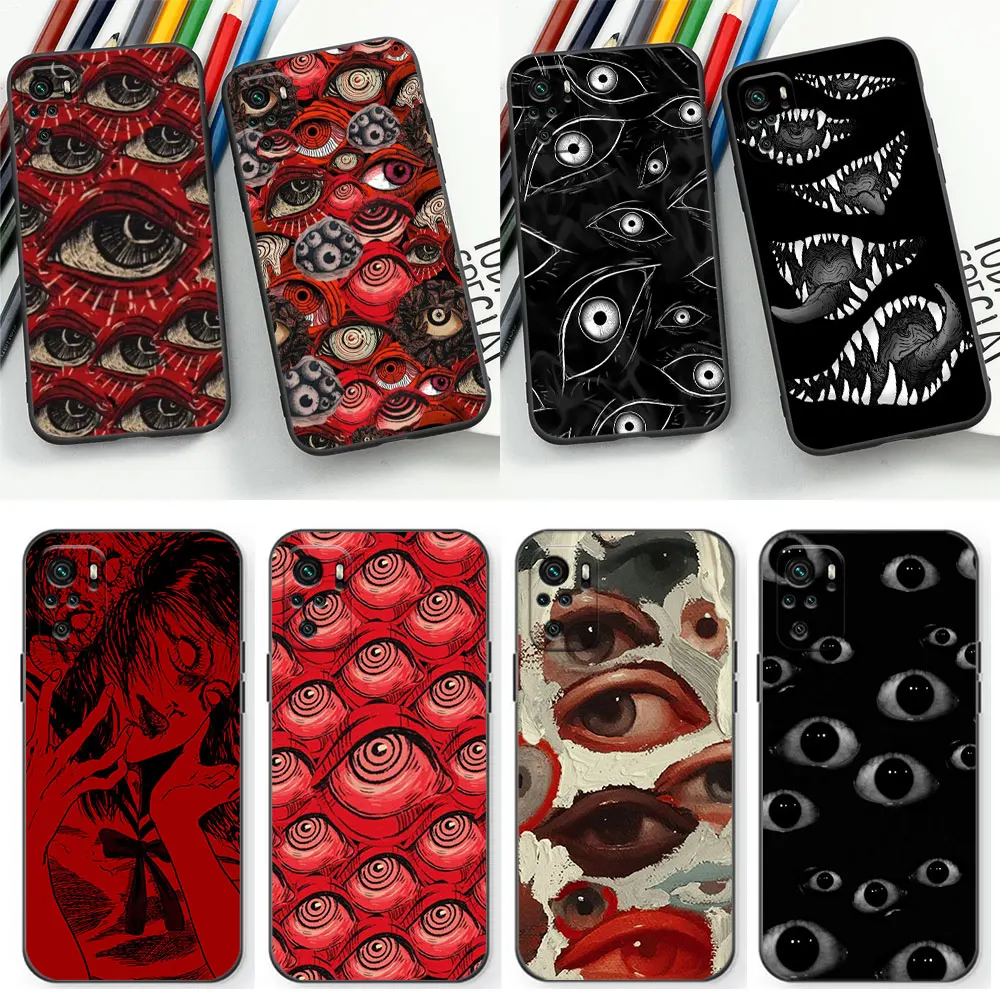 Spooky Scary Red Eye Face Phone Case For Redmi Note 13 12 12T 12S 11 11T 11S 10 10S 9 9T 9S 8 8T Pro Plus Urbo 5G Silicone Cover