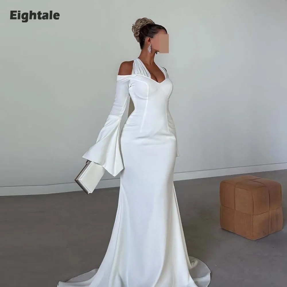 

Eightale Arabic Evening Dress Halter Prom Gown Customized Strethcy Long Sleeves Wedding Party Dress Mermaid Robes De Soirée