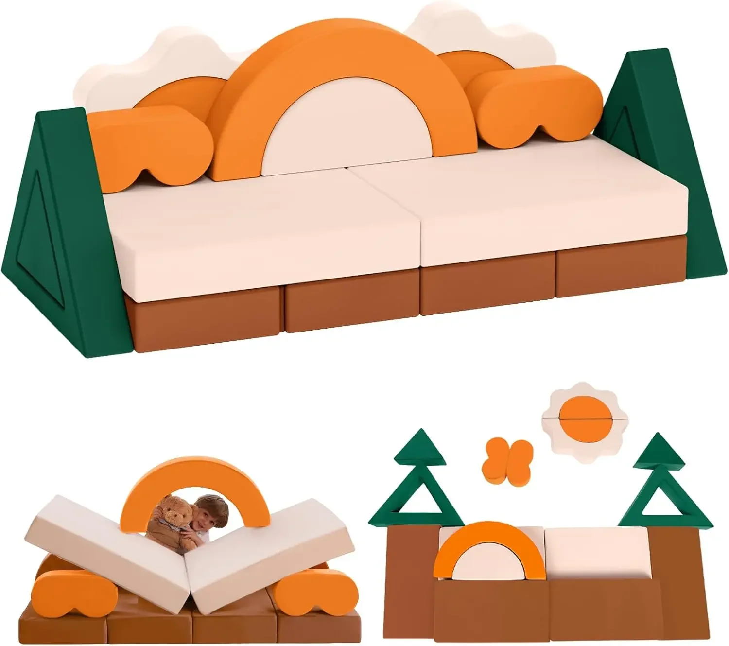

18PCS Modular Kids Play Couch - Junlge Theme Toddler Couch Building Fort, Convertible Sofa Multifunctional Kids Sofa, Toddler Ba