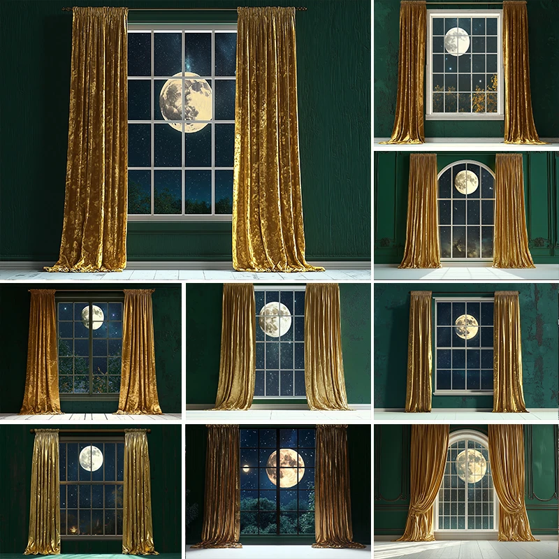 

LS Cheerful Festivity Xmas Holiday Backdrops Adult Portrait Kids Girl Photocall Green Window Living Room Background