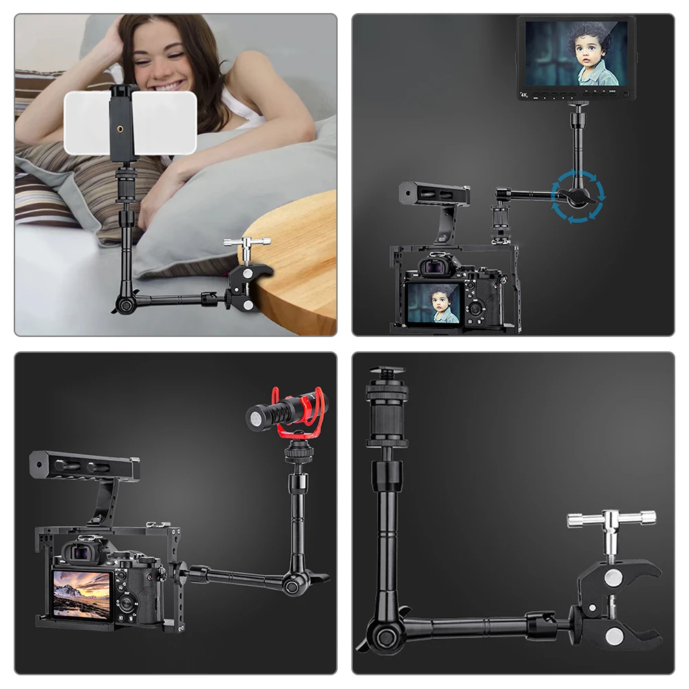 

11inch Arm Bracket Phone Holder Stand Clip Adjustable Rotatable Cellphone Mount Black Compact Lightweight Longlasting