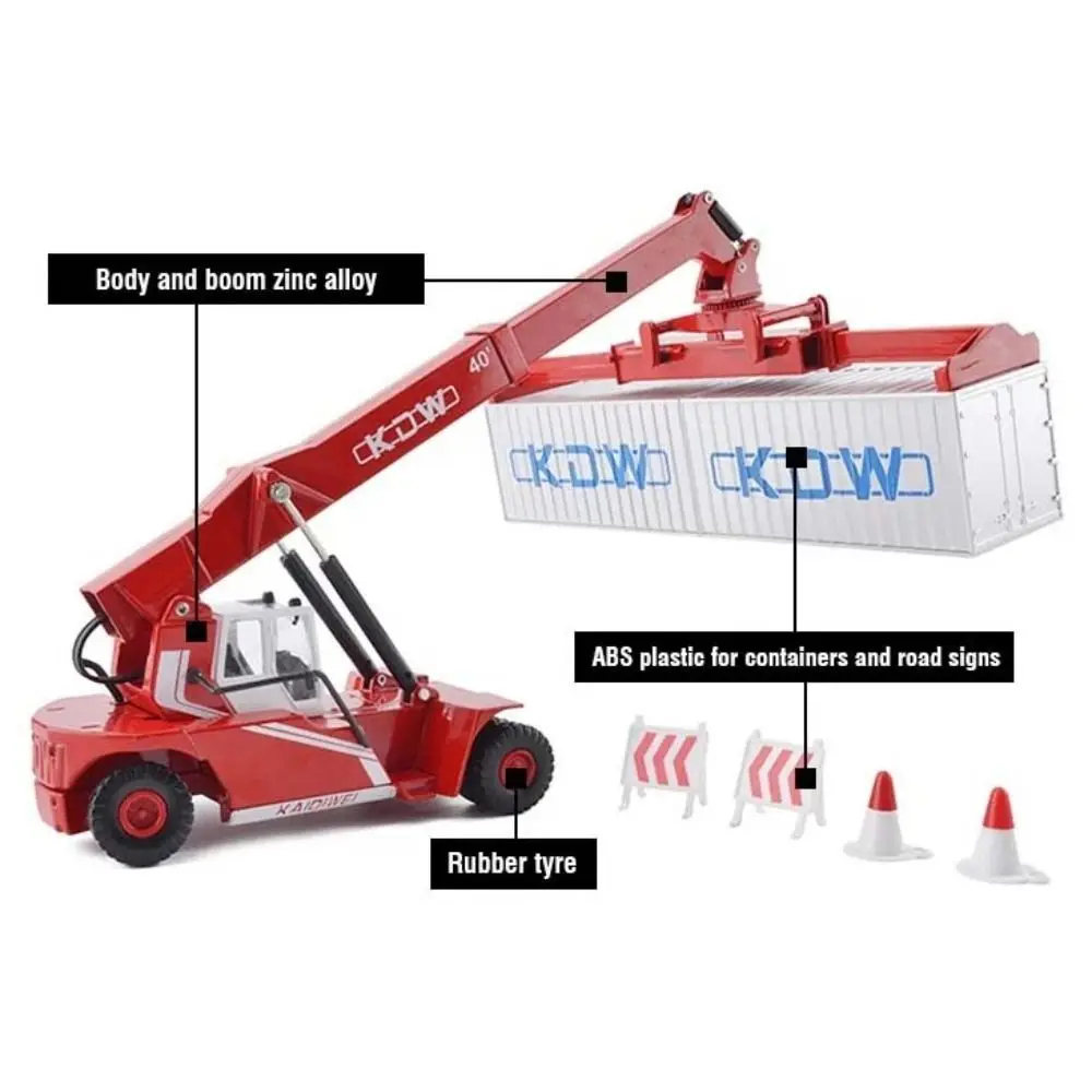 Modelo de guindaste recipiente em escala 1:50, corpo de liga, carros de elevação frontal, modelo de veículo de construção, engenharia de transporte deslizante