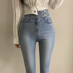 Blue Sexy Women Jeans Street High Waisted Spring Skinny Pants Elastic Denim Ladies Summer Ankle-length  Pantalones Mujer