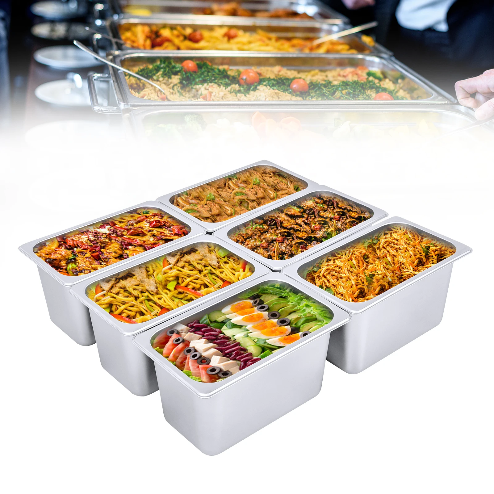 

6 PACK 1/4 Size 6" Deep Stainless Steel Steam Prep Table Hotel Buffet Food Pan