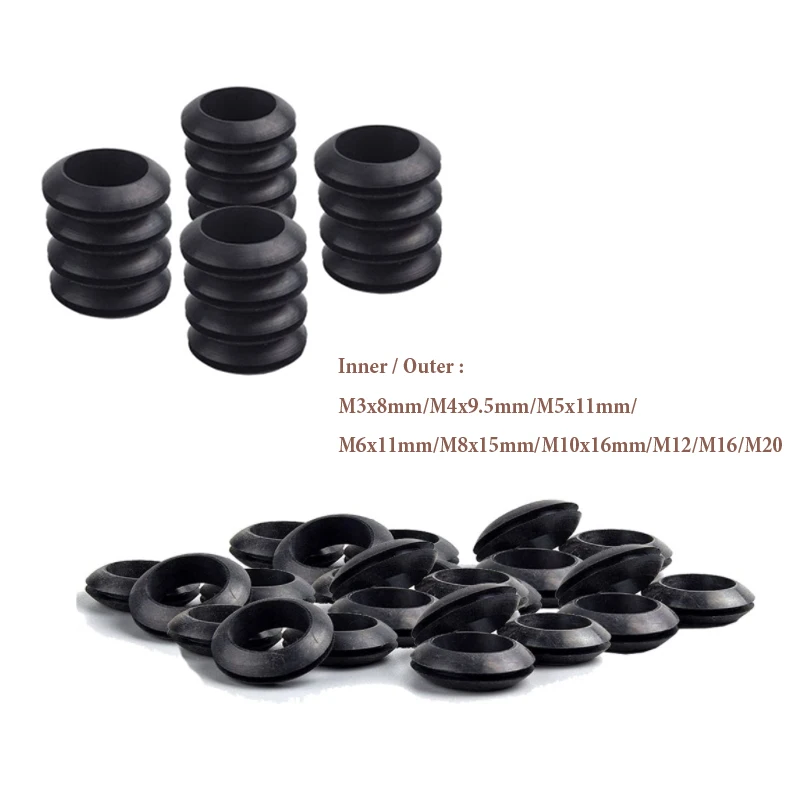 50/100pcs Rubber Grommet Blanking Hole Wiring Cable Gasket Rubber Seal Assortment  for Protects Wire Cable Hardware Tools