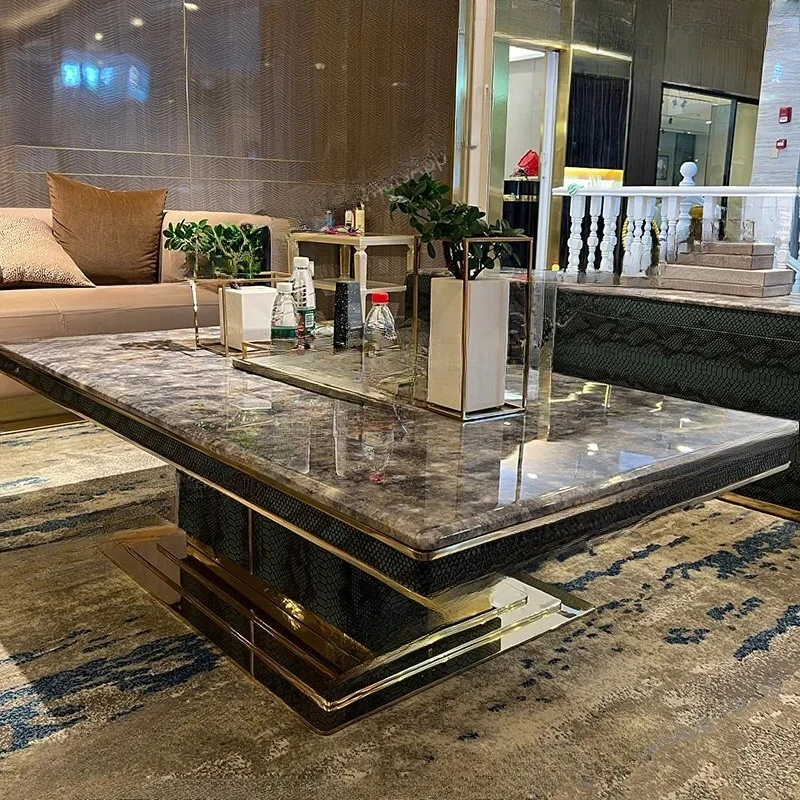 Light luxury marble coffee table simple modern large apartment villa living room, long coffee table furniture
